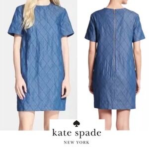 Kate Spade Size 2 Quilted Denim Shift Dress, blue,‎ argyle stitching